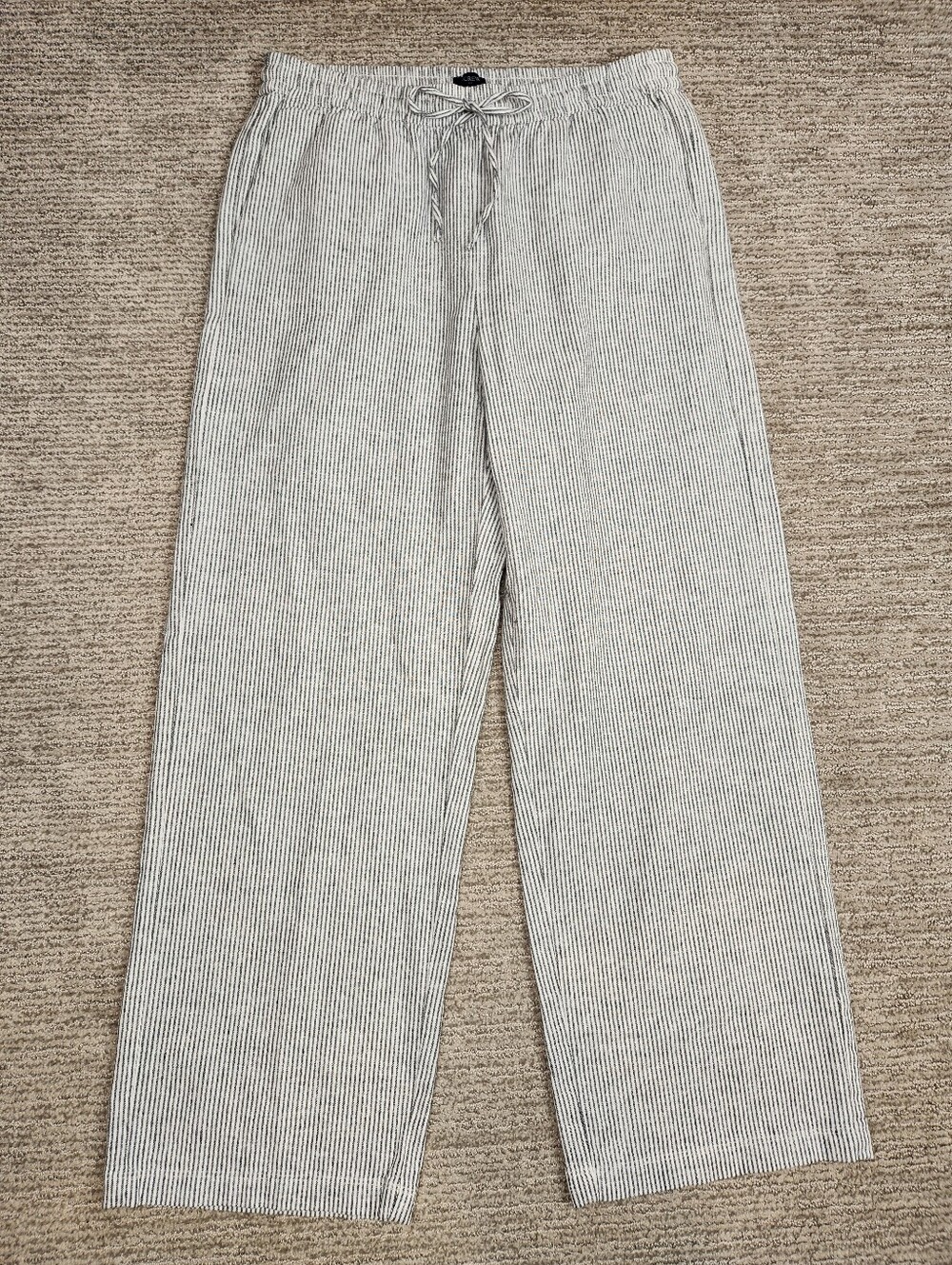 J. Crew Linen Blend Wide Leg Pants Womens 8 Pull-On White Gray Pinstripe Coastal